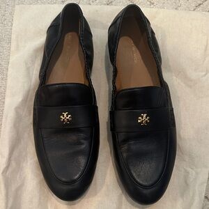 Tory Burch Black Leather Flats with Gold Emblem